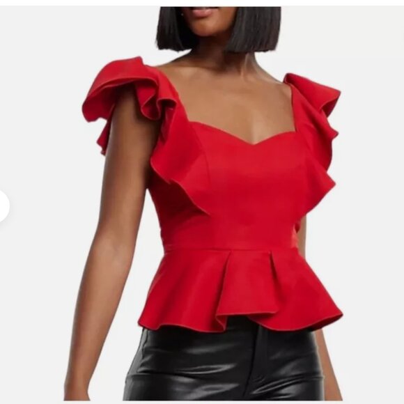 Express - Red Ruffle Statement Blouse - NWT Size M - Picture 4 of 5